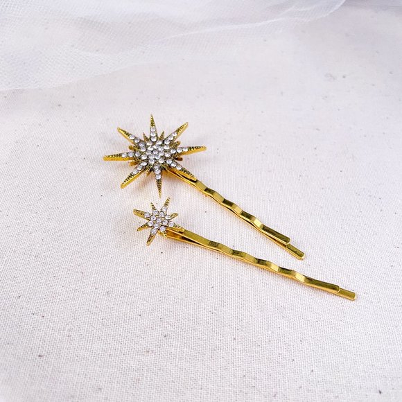 "Midnight" Vintage Gold Asymmetrical Hair Pins - Picture 2 of 3